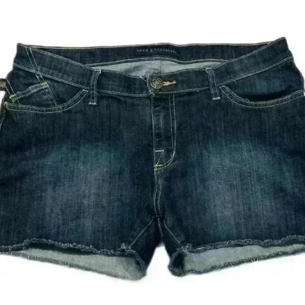 Rock & Republic Dark Wash Hula Shortie Shorts Raw Hem sz 12